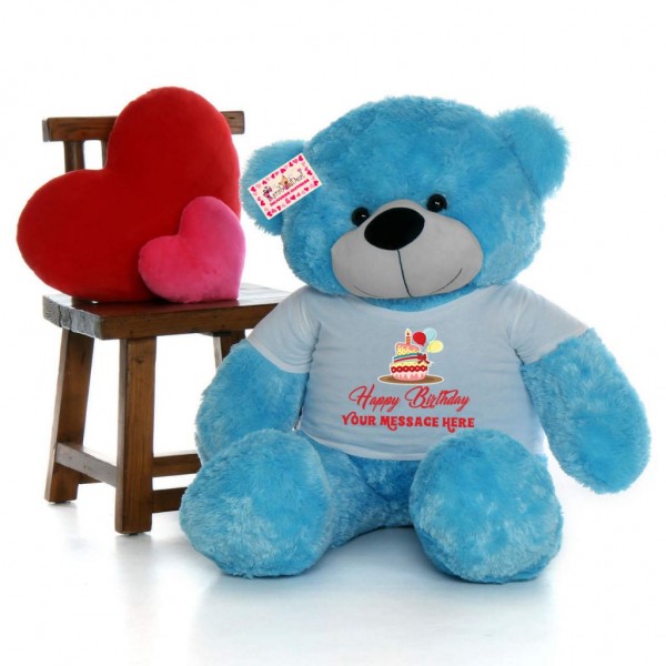 Big 5 Feet Personalized Teddy Bear wearing Customizable Happy Birthday Tshirt - Available in 7 Colors